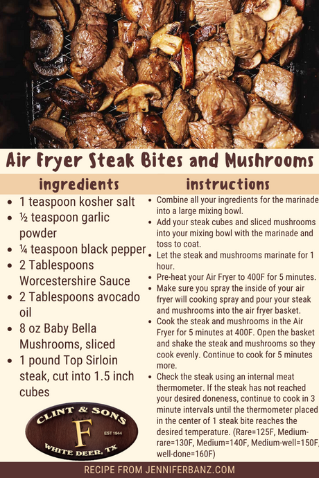 Air Fryer Steak Bites and Mushrooms