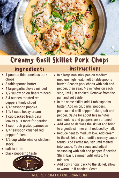 Creamy Basil Skillet Pork Chops