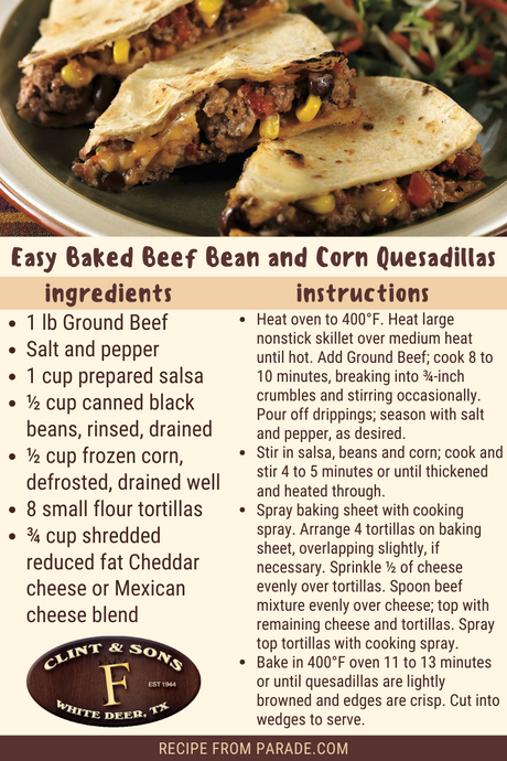 Easy Baked Beef Bean & Corn Quesadillas