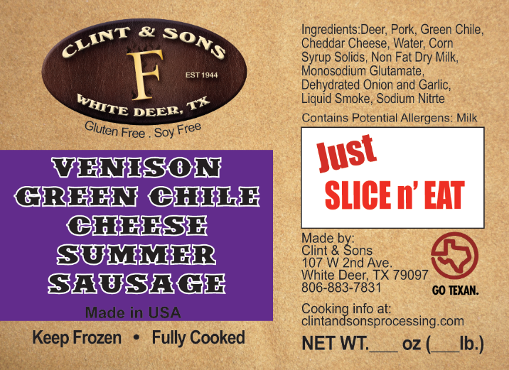Venison Green Chile Cheese Summer Sausage