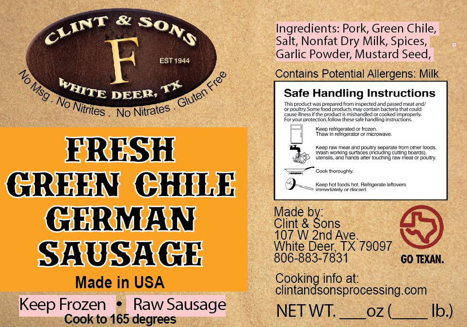 Fresh Green Chile German Sausage